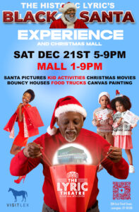 Senior African American man in Santa hat looking inside shopper bag with magic light, enjoying his Christmas gift on orange studio background. Xmas shopping, buying New Year presents