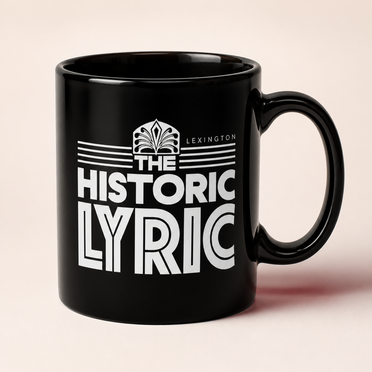 Black coffee mug featuring the Historic Lyric Theatre logo