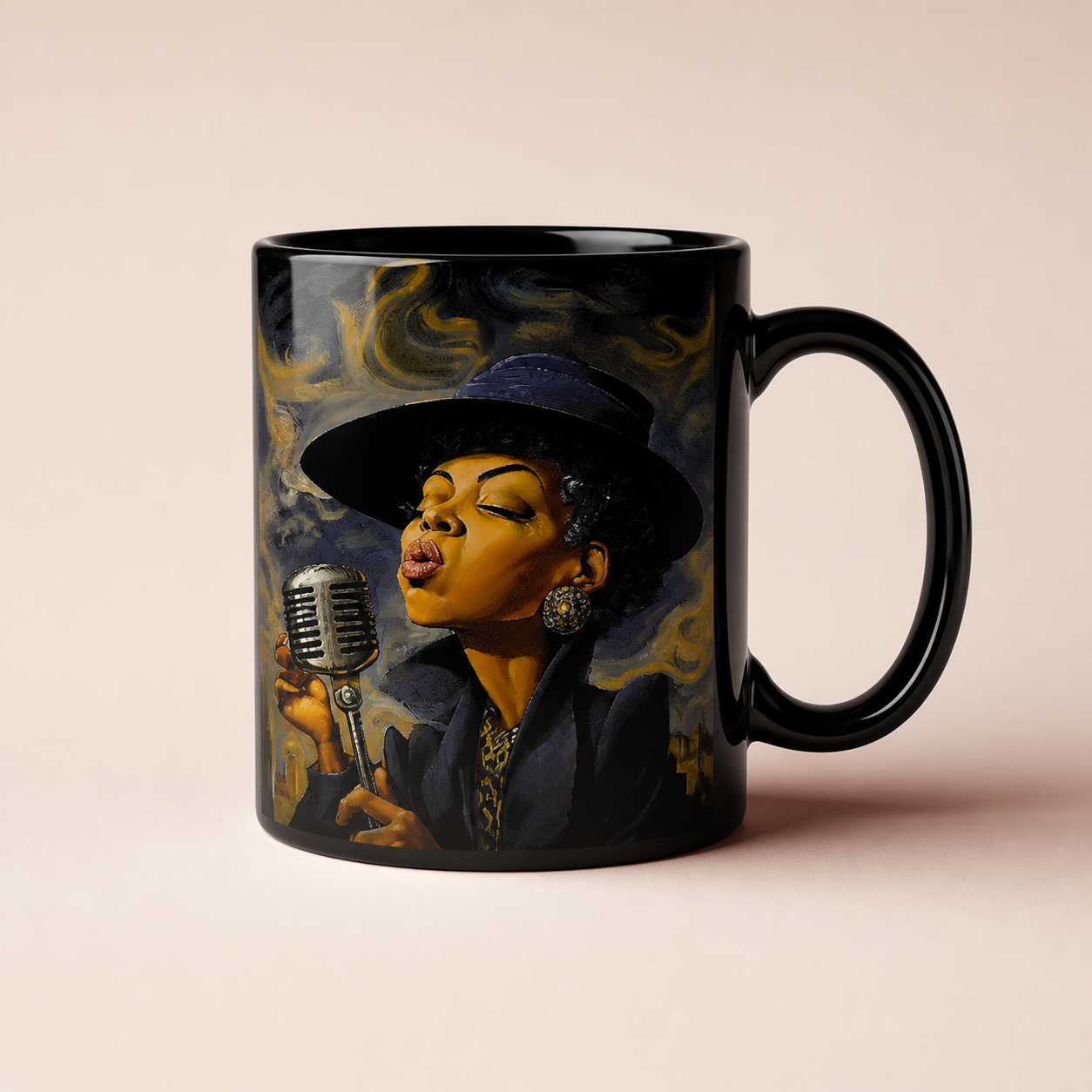 Black coffee mug featuring Smoke & Jazz at The Lyric artwork